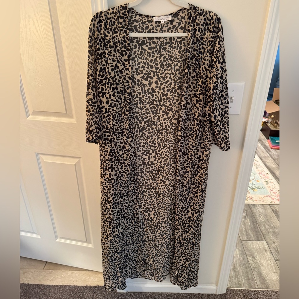 Caitlin Covington x Pink Lily Leopard Print Kimono Sheer coverup